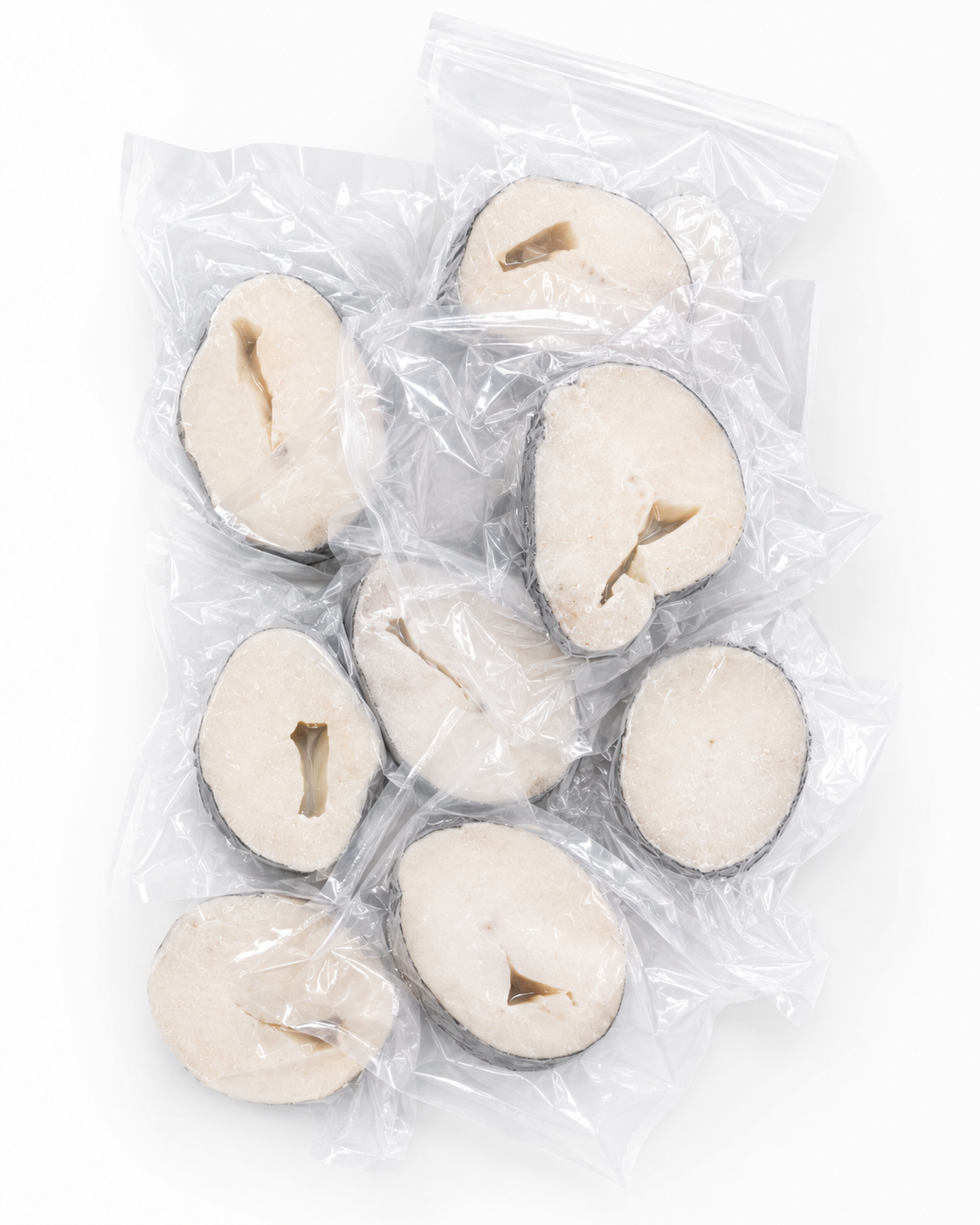 Frozen fish steaks packed for distribution